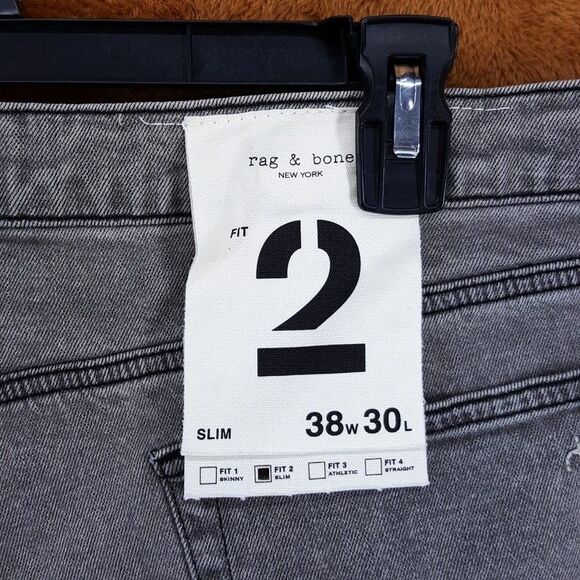 RAG & BONE Jeans Mens 38x30 Gray Wash Fit 2 Authentic Stretch Slim Greyson $255 - Picture 6 of 11